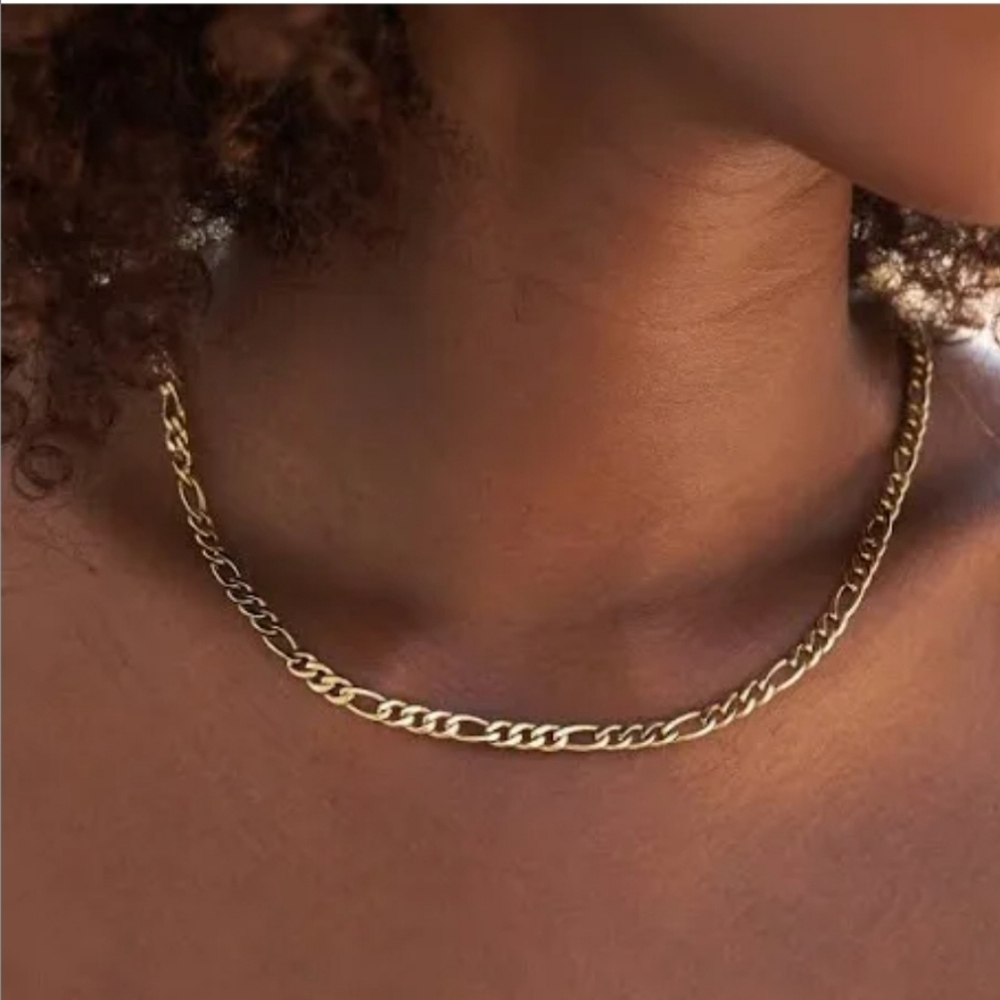 18k Gold Figaro Chain Necklace Stamped 18k 22" Lobster Claw Clasp Unisex